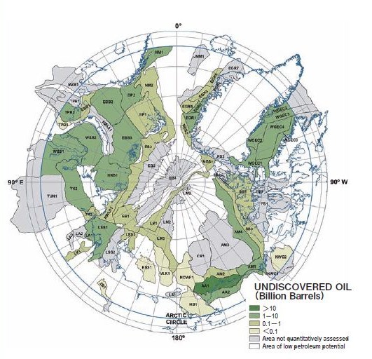 北極圏における未発見石油資源量図